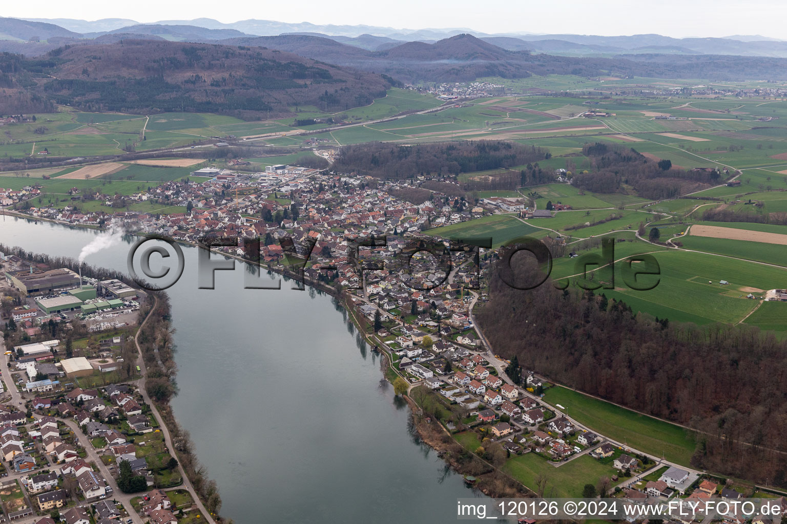 Village on the river bank areas in Wallbach in the canton Aargau, Switzerland