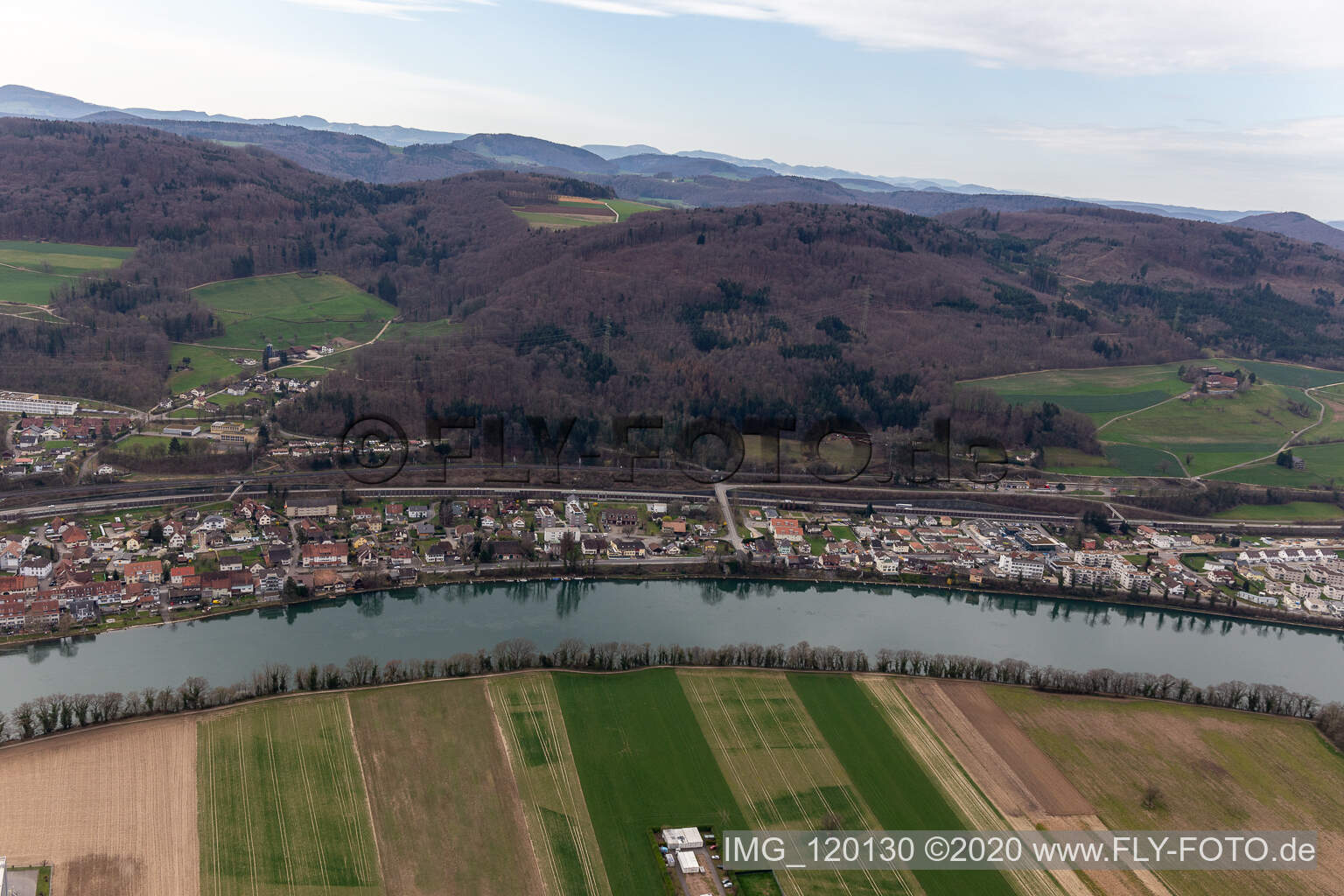 Aerial view of Mumpf in the state Aargau, Switzerland