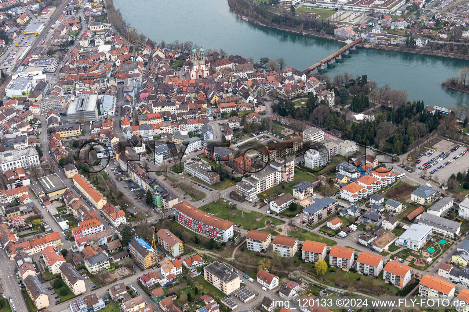 Old Town area and city center Am Hochrhein in Bad Saeckingen in the state Baden-Wurttemberg, Germany