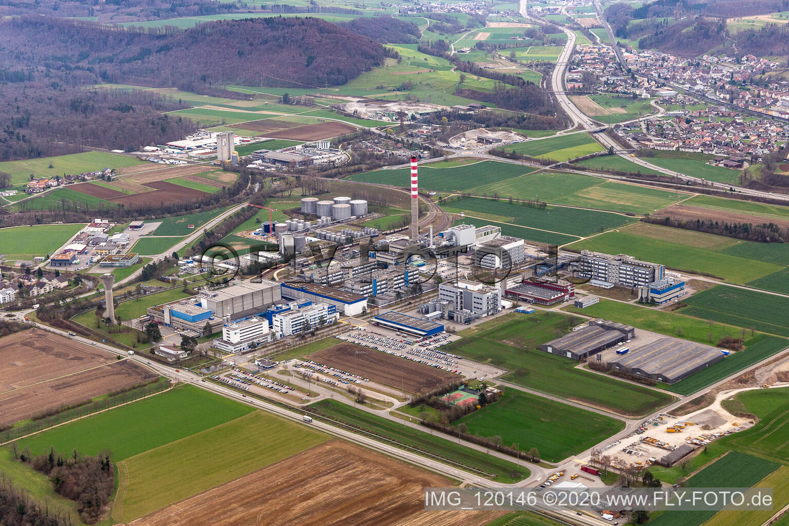 Company grounds and facilities of DSM Nutritional Products AG Zweigniederlassung factory Sisseln in Sisseln in the canton Aargau, Switzerland