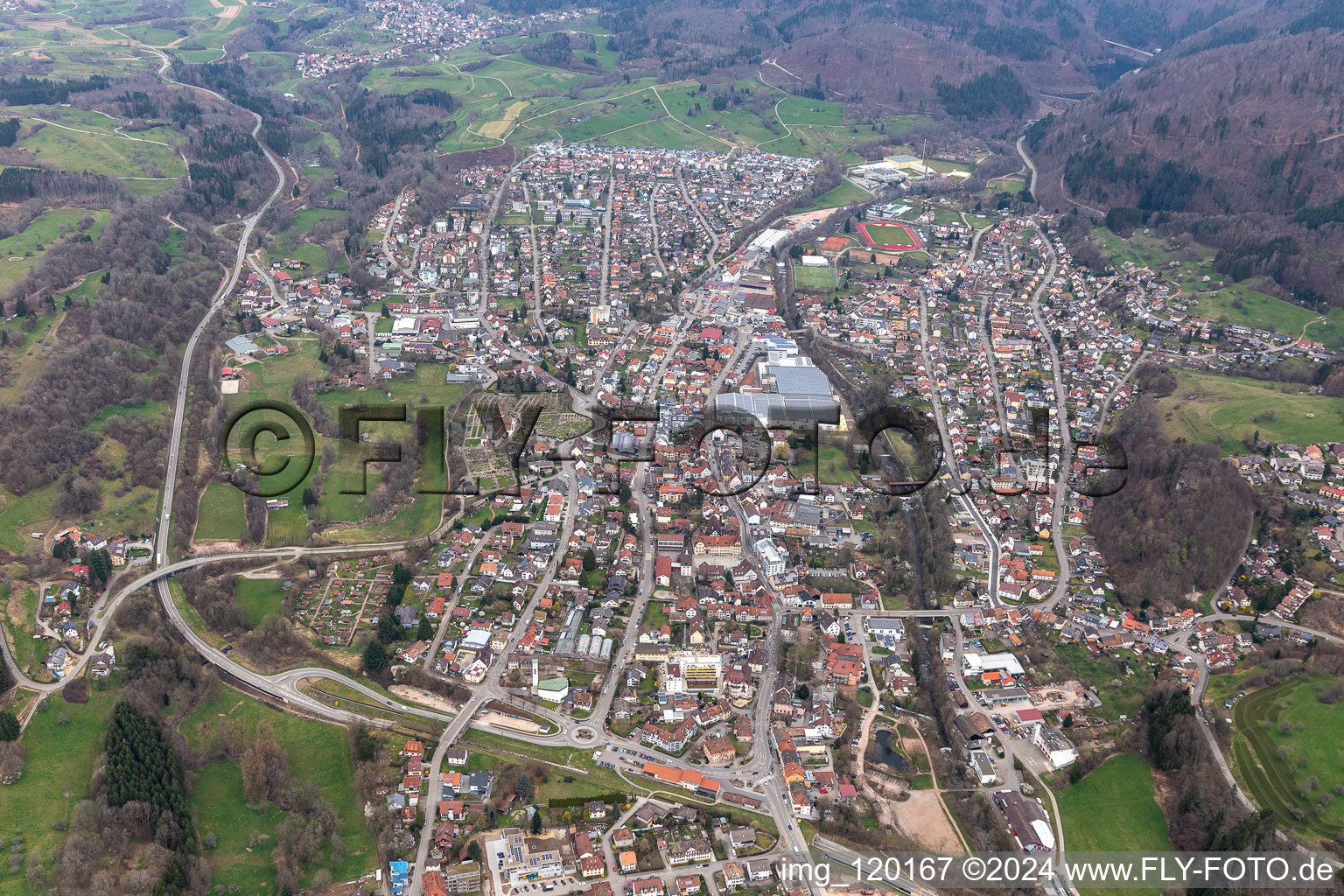 City area with outside districts and inner city area in Wehr in the state Baden-Wuerttemberg, Germany