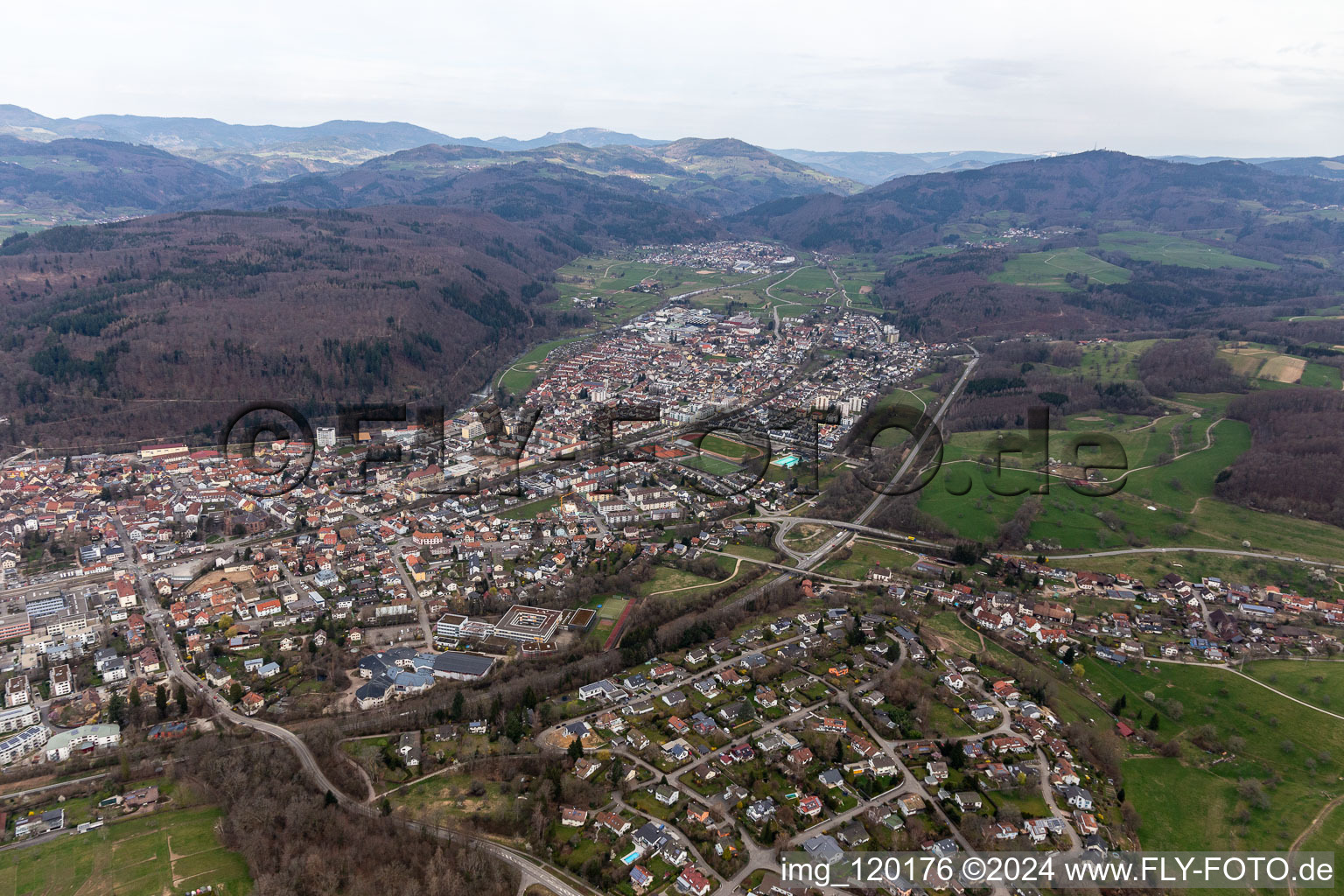 Aerial view of Schopfheim in the state Baden-Wuerttemberg, Germany