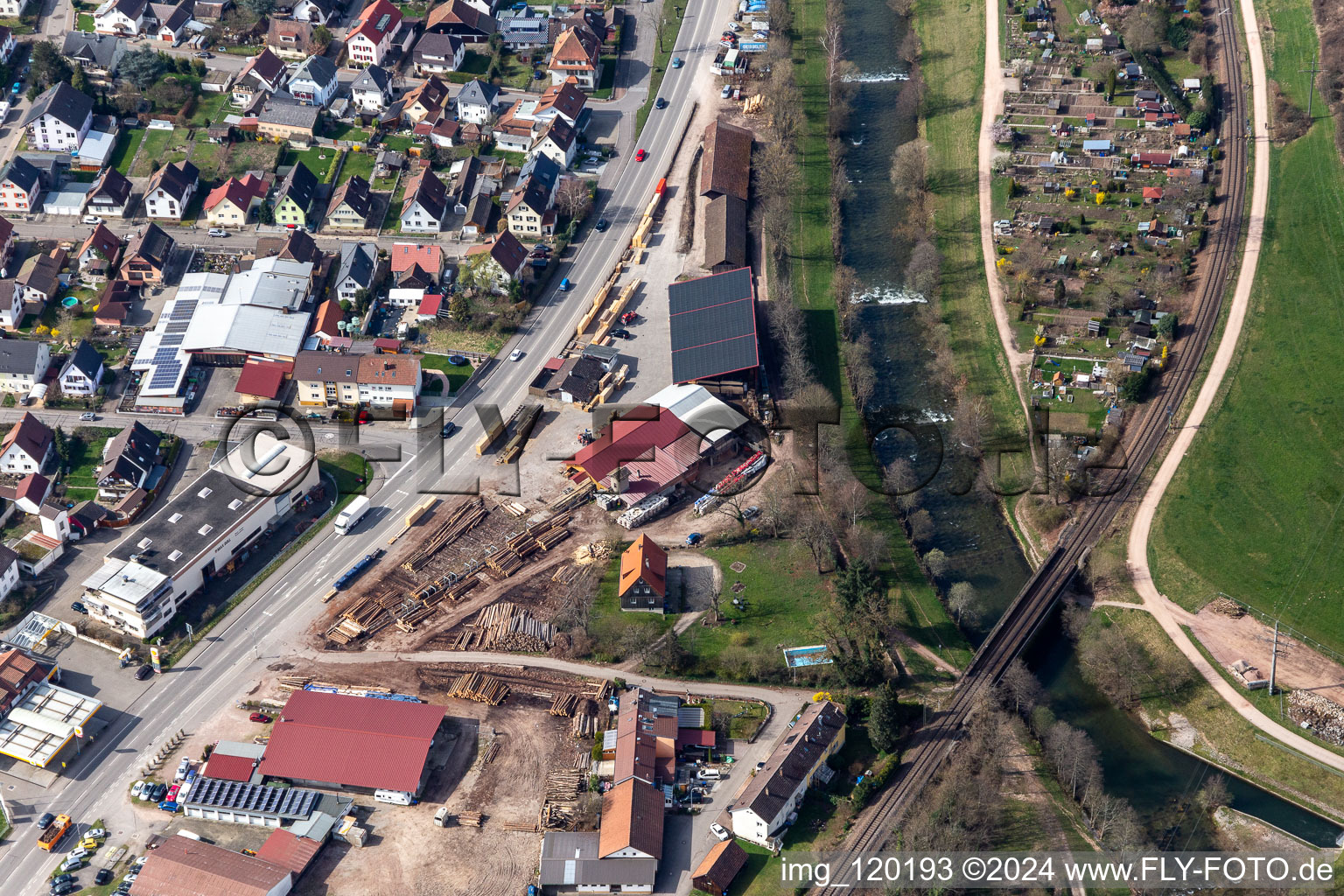 Buildings and production halls on the factory premises of the Sawmill Otto Himmelsbach GmbH in Hoellstein in the state Baden-Wuerttemberg, Germany