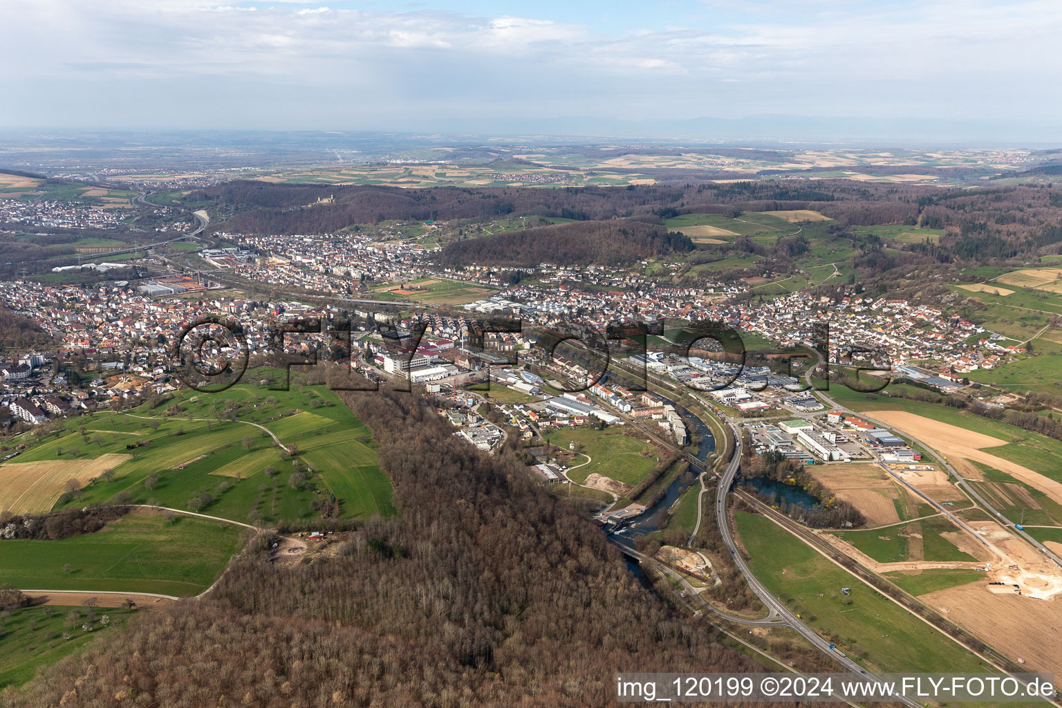 The districts Brombach, Haagen and Hauingen in Wiese valley in Loerrach in the state Baden-Wuerttemberg, Germany