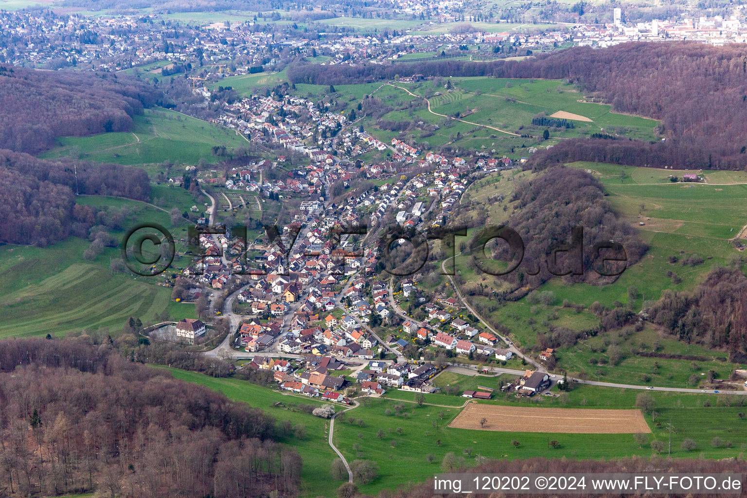 Town View of the streets and houses of the residential areas in Inzlingen in the state Baden-Wurttemberg, Germany