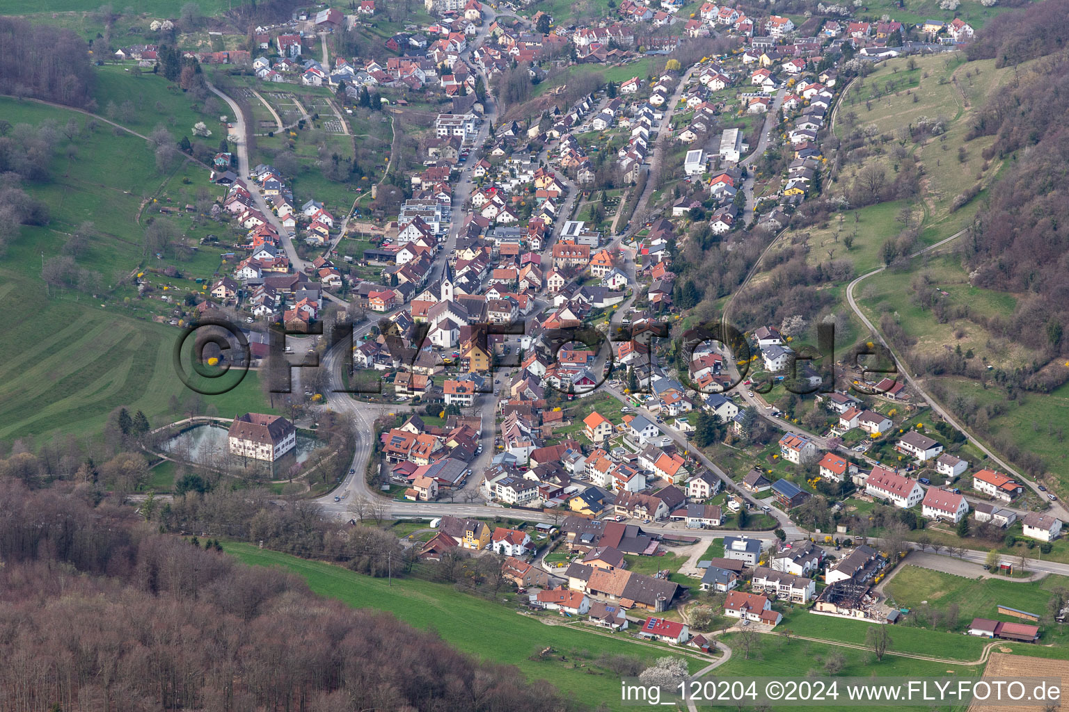 Aerial view of Inzlingen in the state Baden-Wuerttemberg, Germany