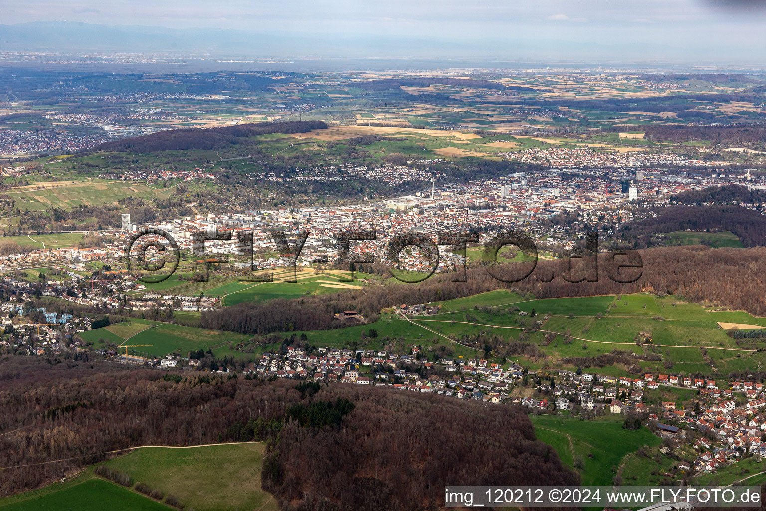 City area with outside districts and inner city area in Loerrach in the state Baden-Wuerttemberg, Germany