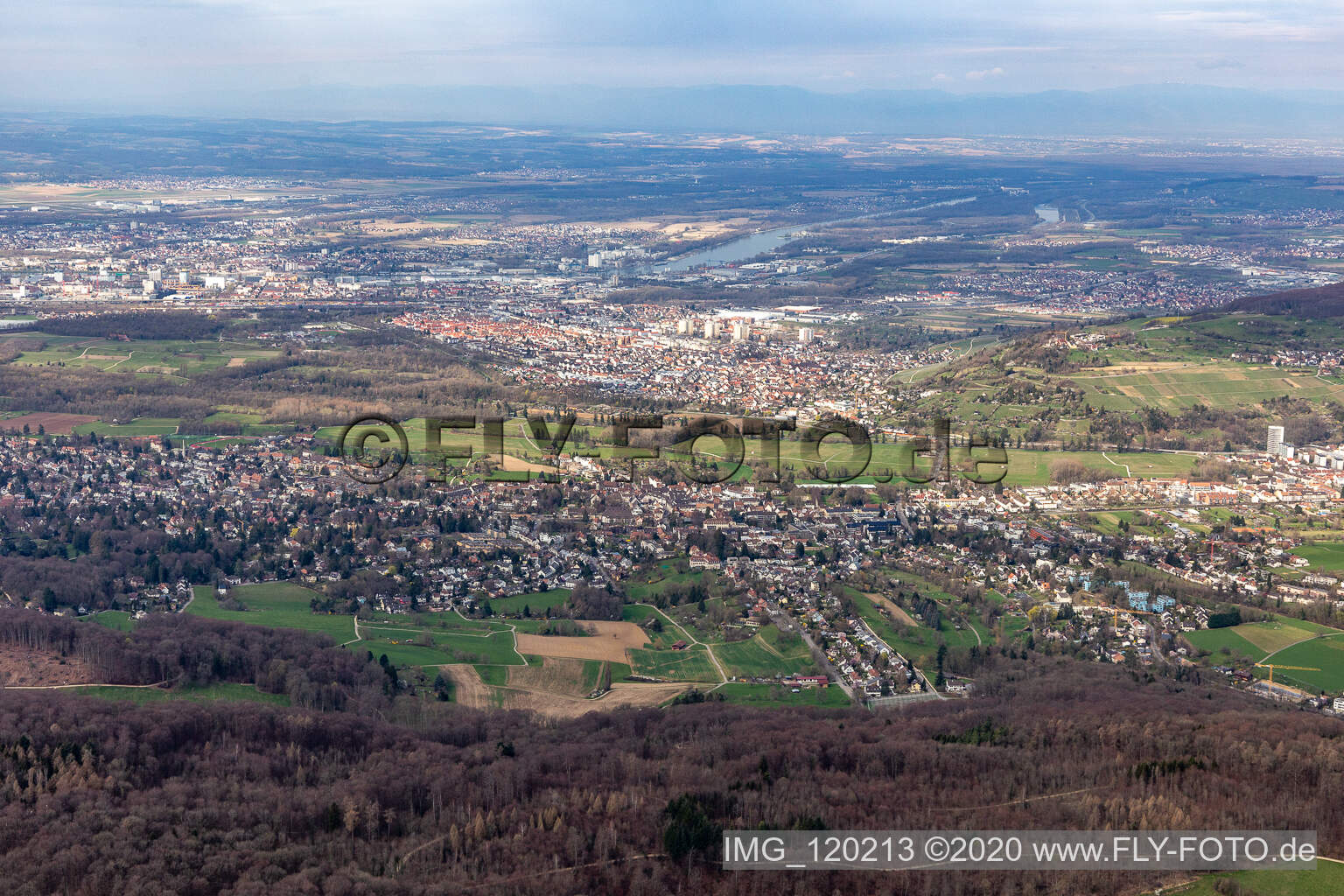Aerial view of Riehen in the state Basel city, Switzerland
