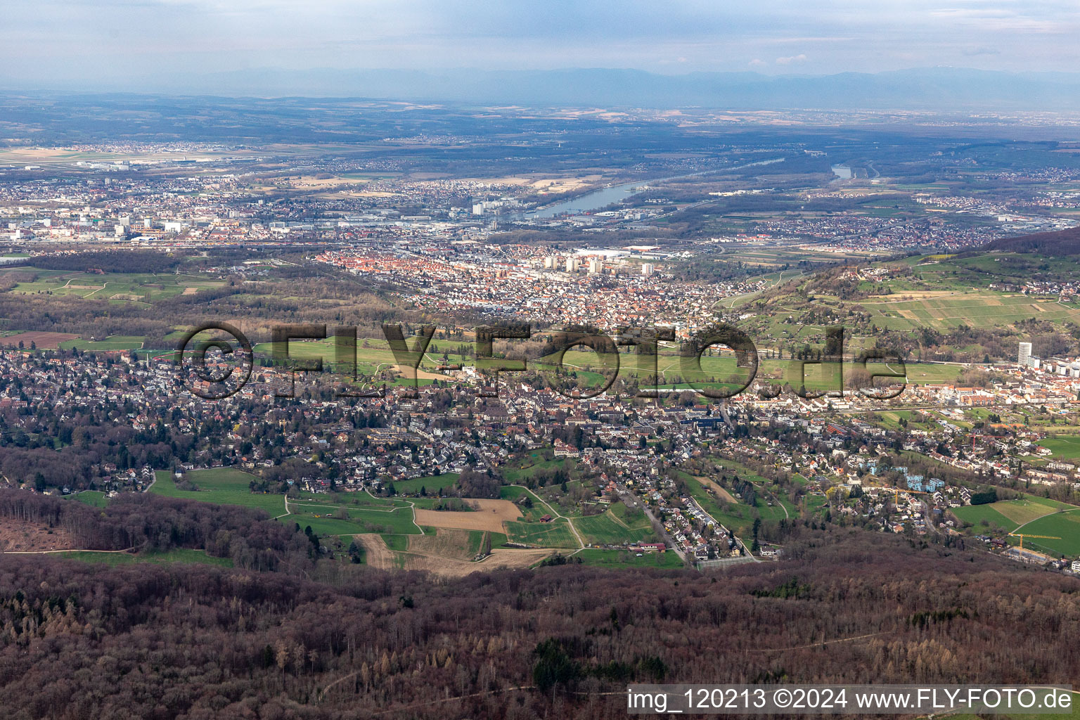 Aerial view of Riehen in the state Basel city, Switzerland