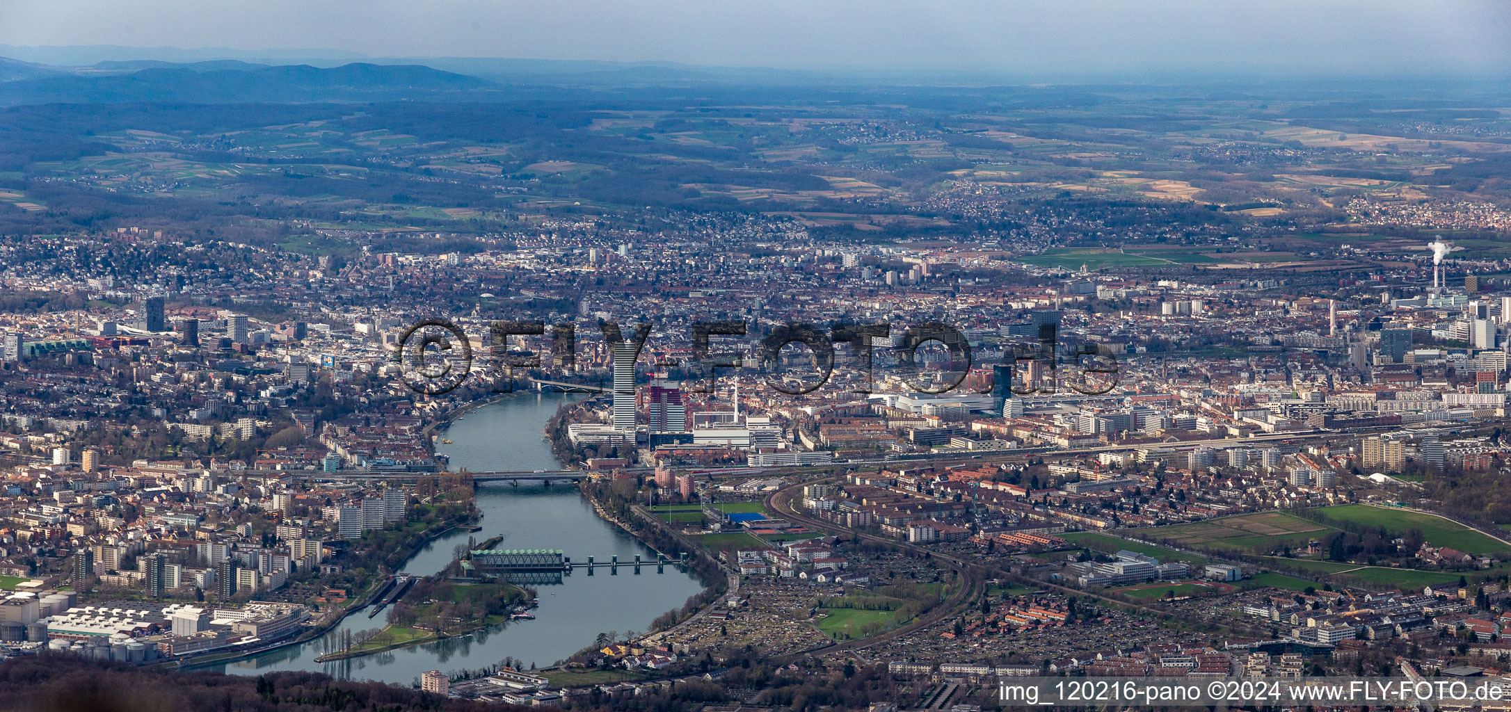 City view on the river bank of the High Rhine in Basel, Switzerland