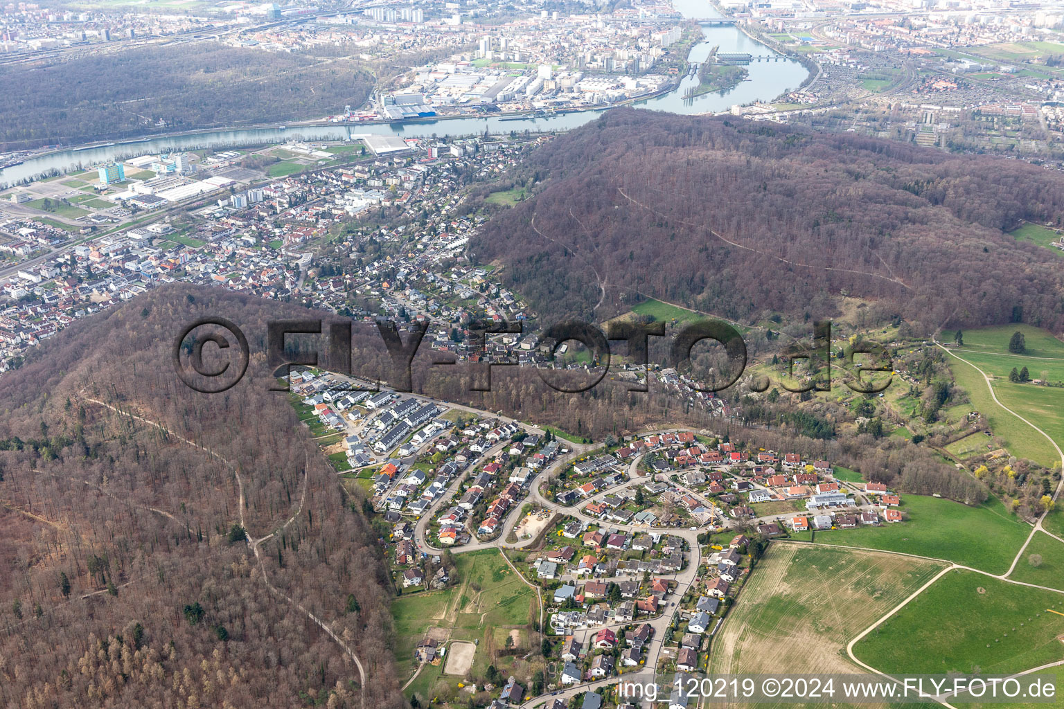 Aerial view of District Grenzach in Grenzach-Wyhlen in the state Baden-Wuerttemberg, Germany