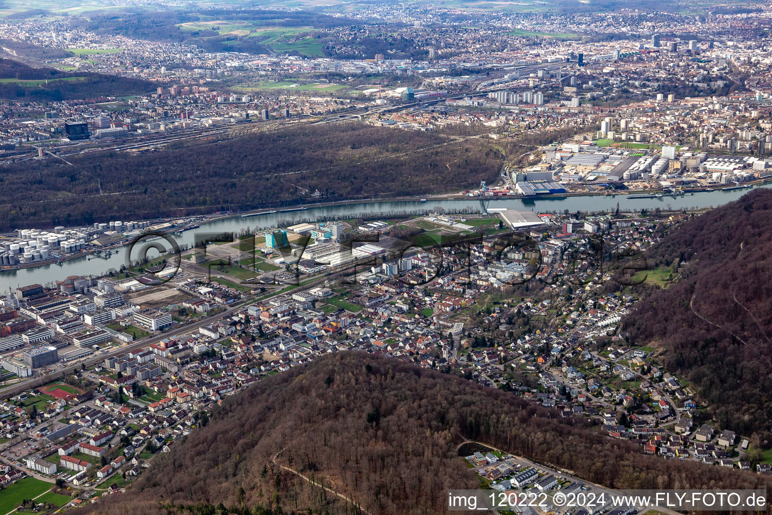 Oblique view of District Grenzach in Grenzach-Wyhlen in the state Baden-Wuerttemberg, Germany