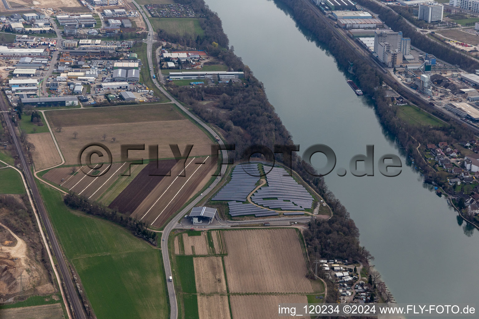 Solar power plant at the Roman bridgehead Augusta Raurica in Rheinfelden in the state Baden-Wuerttemberg, Germany