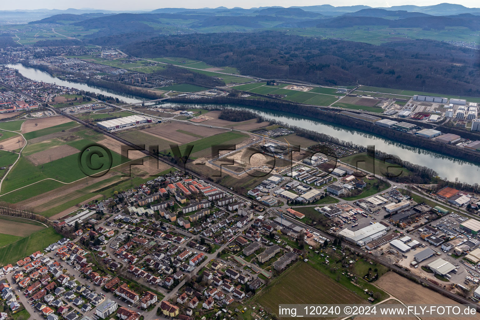 Aerial view of District Herten in Rheinfelden in the state Baden-Wuerttemberg, Germany