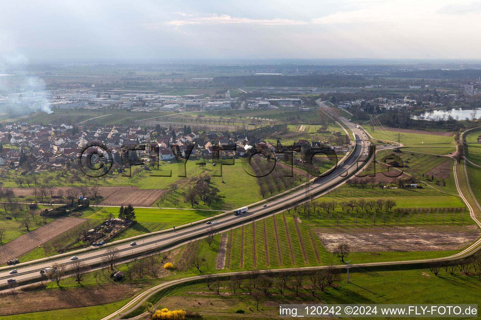 Aerial view of B33 in the district Elgersweier in Offenburg in the state Baden-Wuerttemberg, Germany