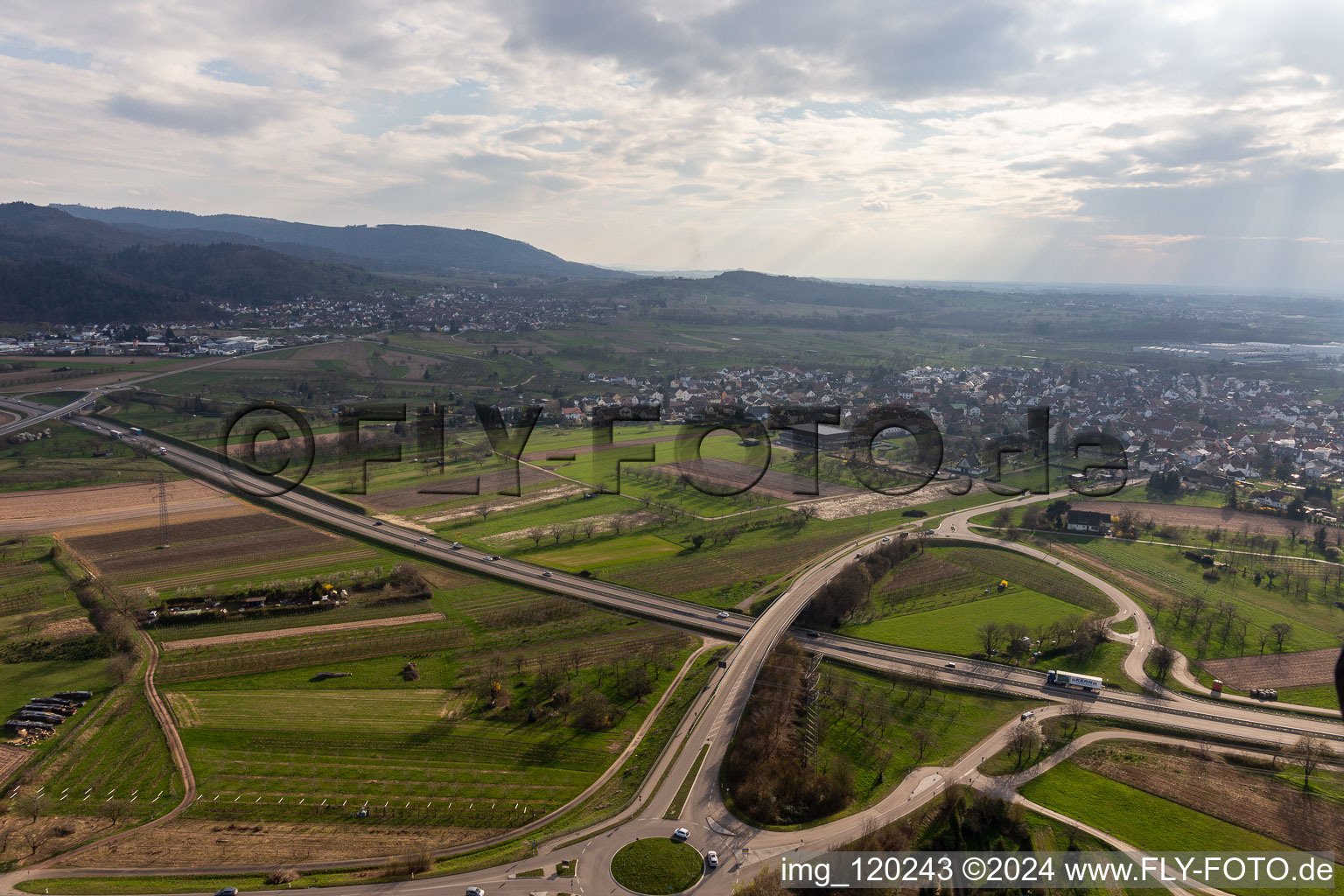 Aerial photograpy of B33 in the district Elgersweier in Offenburg in the state Baden-Wuerttemberg, Germany