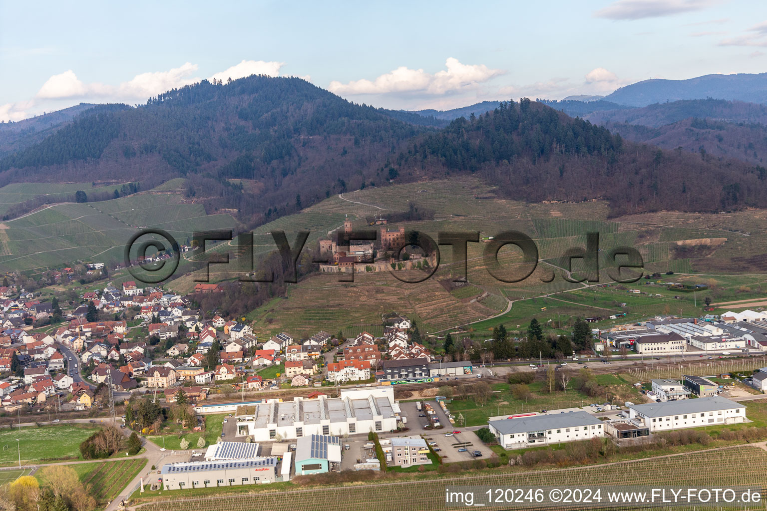 Aerial photograpy of Castle Ortenberg in Ortenberg in the state Baden-Wuerttemberg, Germany