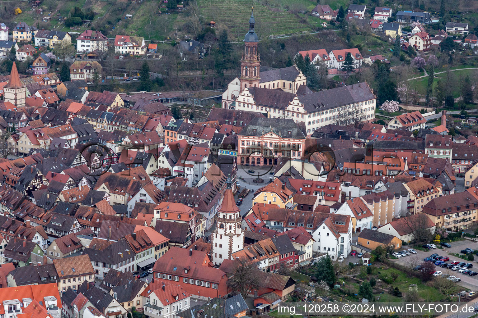 Church building in of Stadtkirche Sankt Marien hinter dem Rathaus Old Town- center of downtown in Gengenbach in the state Baden-Wuerttemberg, Germany