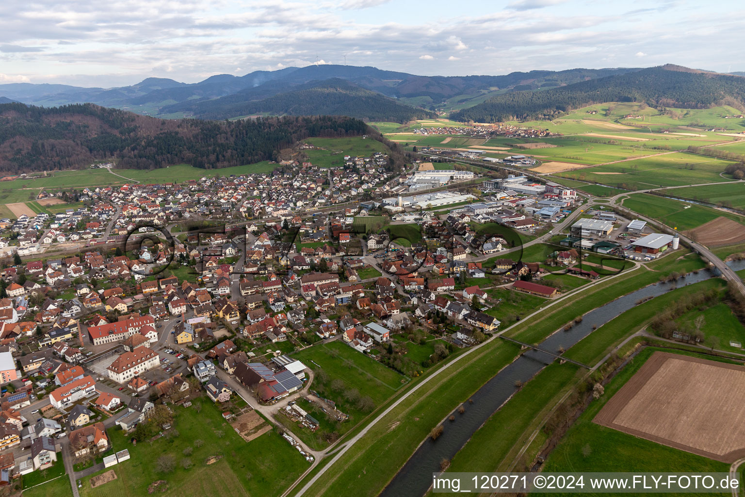 Town on the banks of the river of the Kinzig river in Biberach in the state Baden-Wuerttemberg, Germany