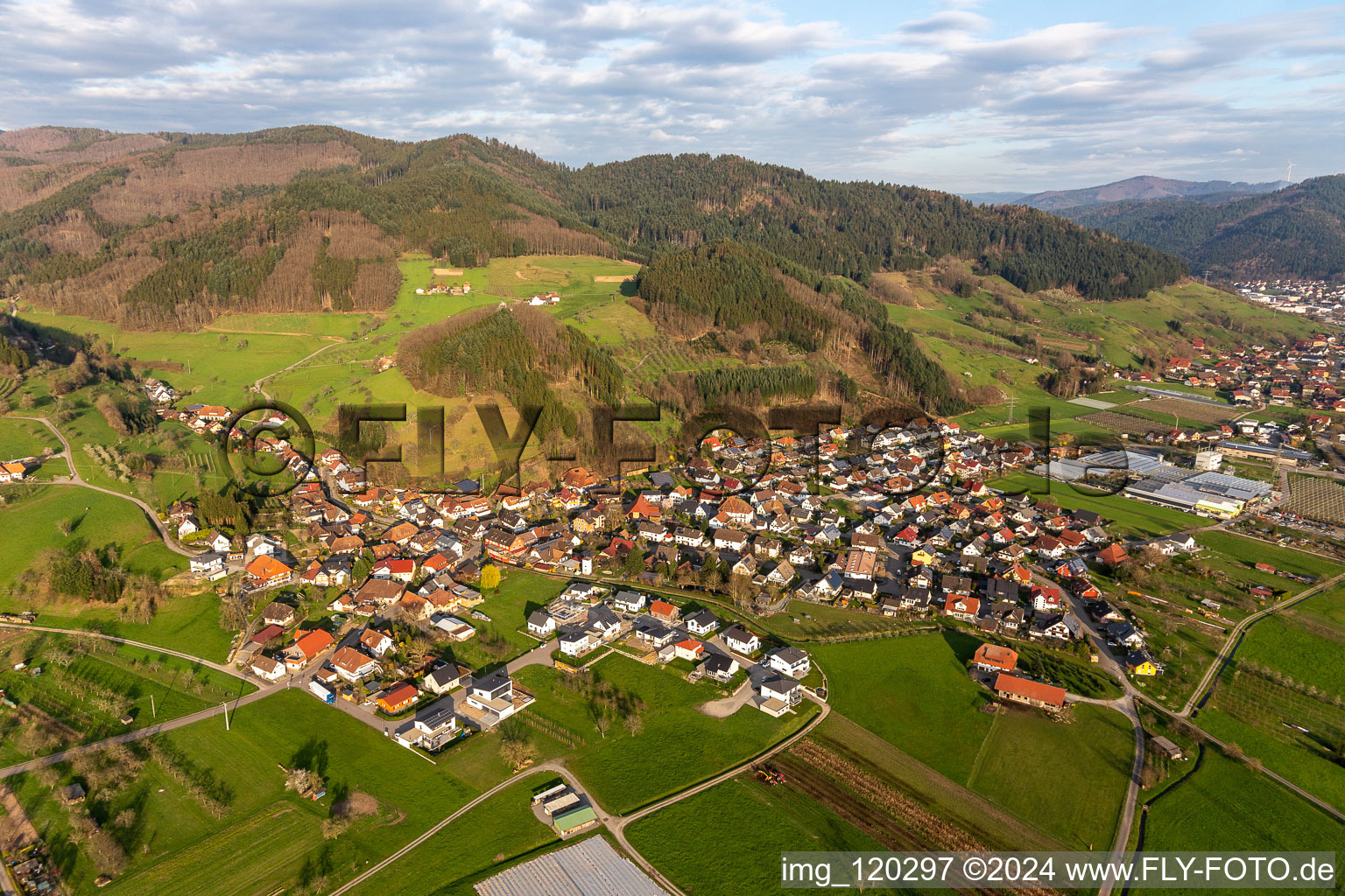 Village - view on the edge of forested areas in Bollenbach in the state Baden-Wuerttemberg, Germany