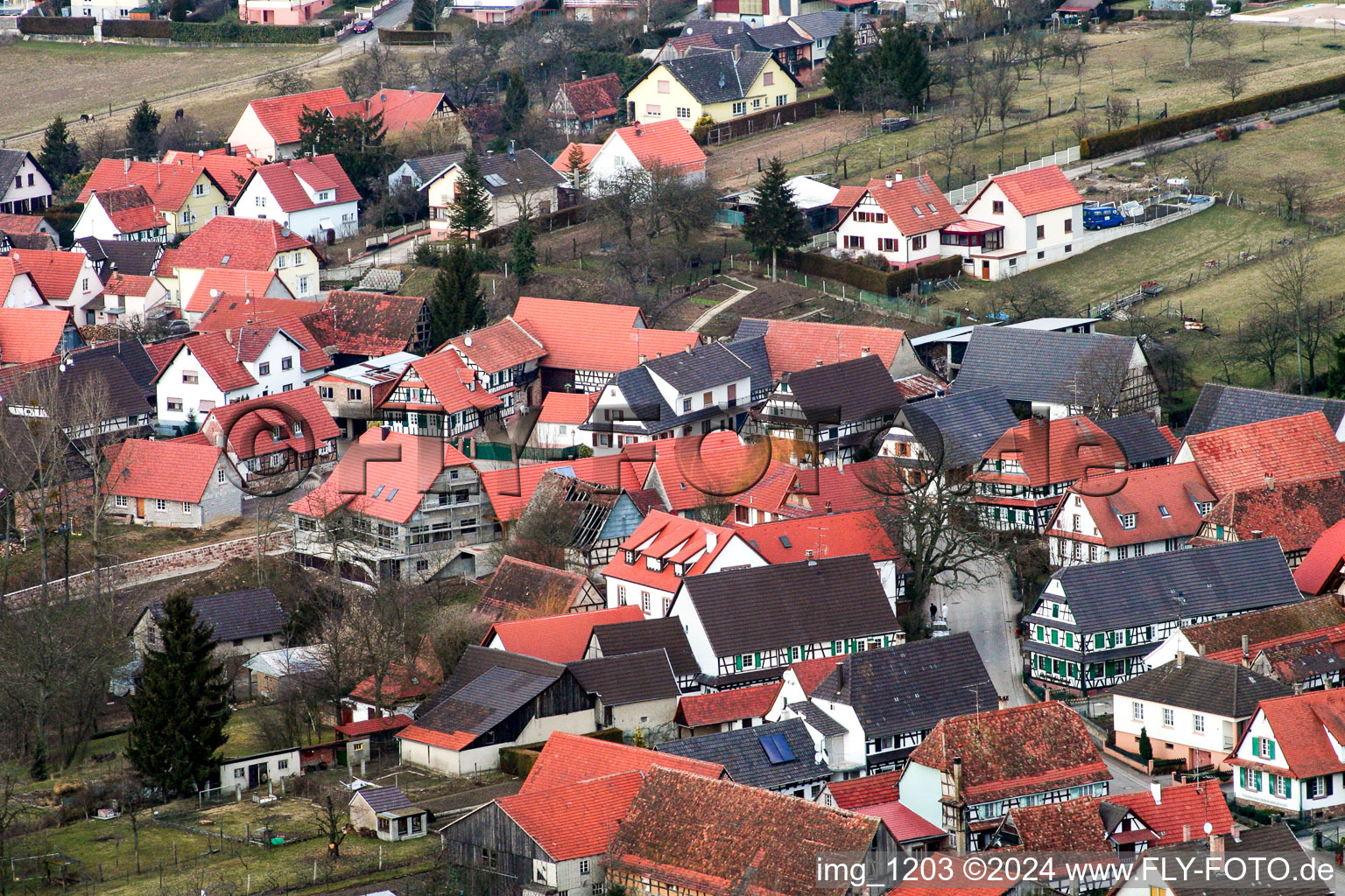 Seebach in the state Bas-Rhin, France seen from above