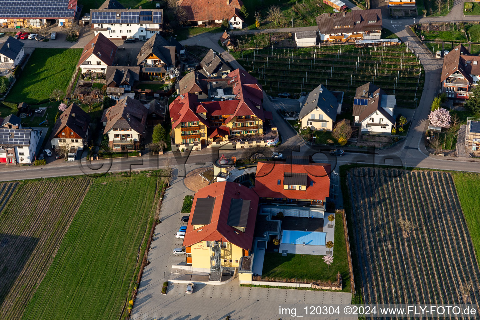 Aerial view of Complex of the hotel building Hotel Gasthaus Mosers Blume in the district Bollenbach in Haslach im Kinzigtal in the state Baden-Wuerttemberg, Germany