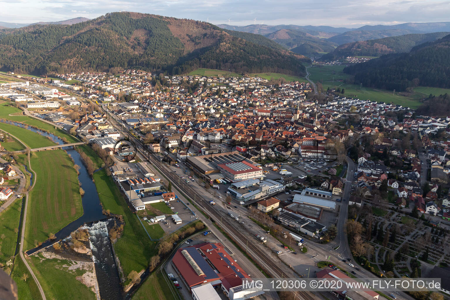 Aerial view of Haslach im Kinzigtal in the state Baden-Wuerttemberg, Germany