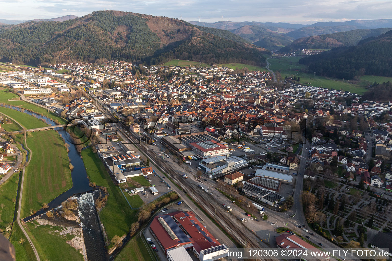 Aerial view of Haslach im Kinzigtal in the state Baden-Wuerttemberg, Germany