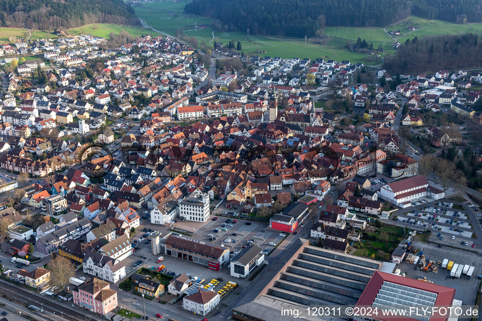 Oblique view of Haslach im Kinzigtal in the state Baden-Wuerttemberg, Germany