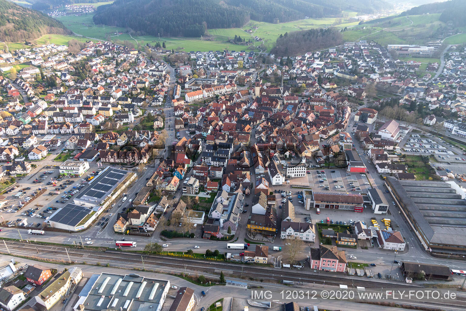 Haslach im Kinzigtal in the state Baden-Wuerttemberg, Germany from above