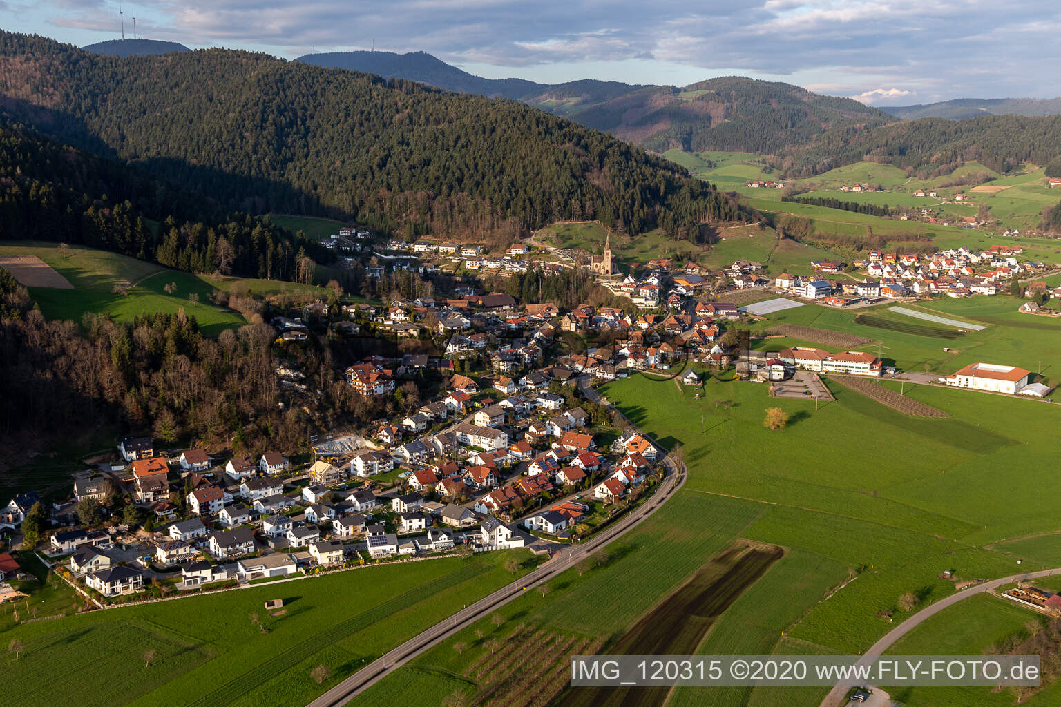 Village - view on the edge of forested areas in Fischerbach in the state Baden-Wuerttemberg, Germany