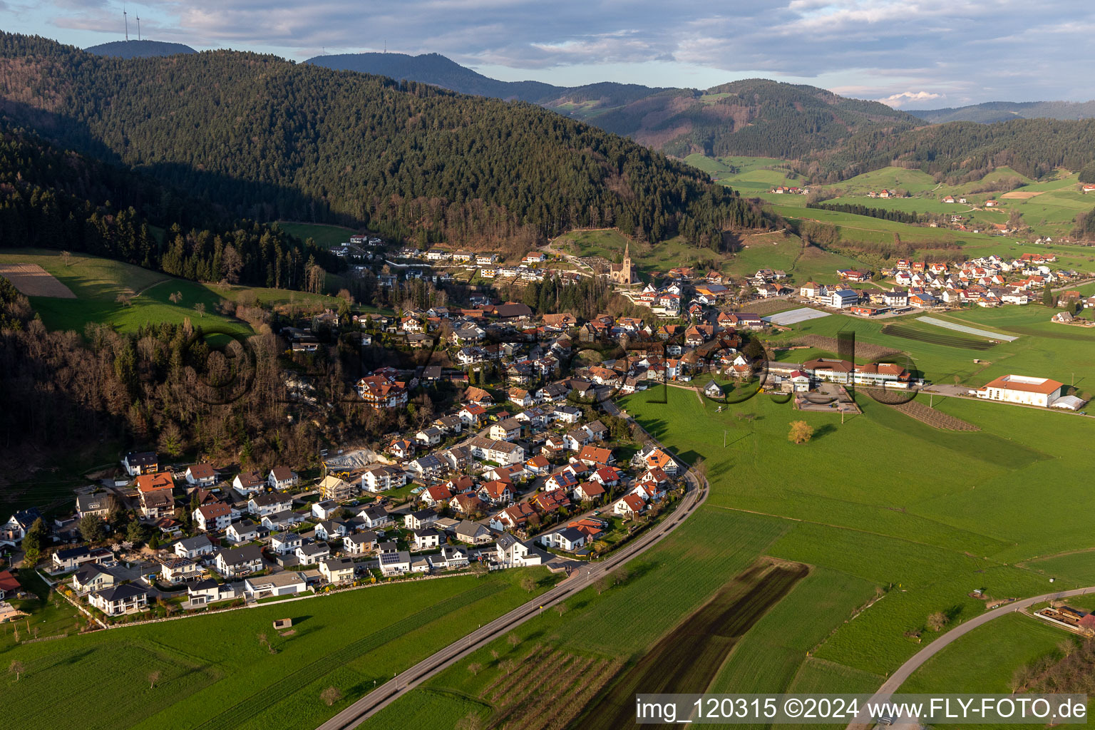 Village - view on the edge of forested areas in Fischerbach in the state Baden-Wuerttemberg, Germany