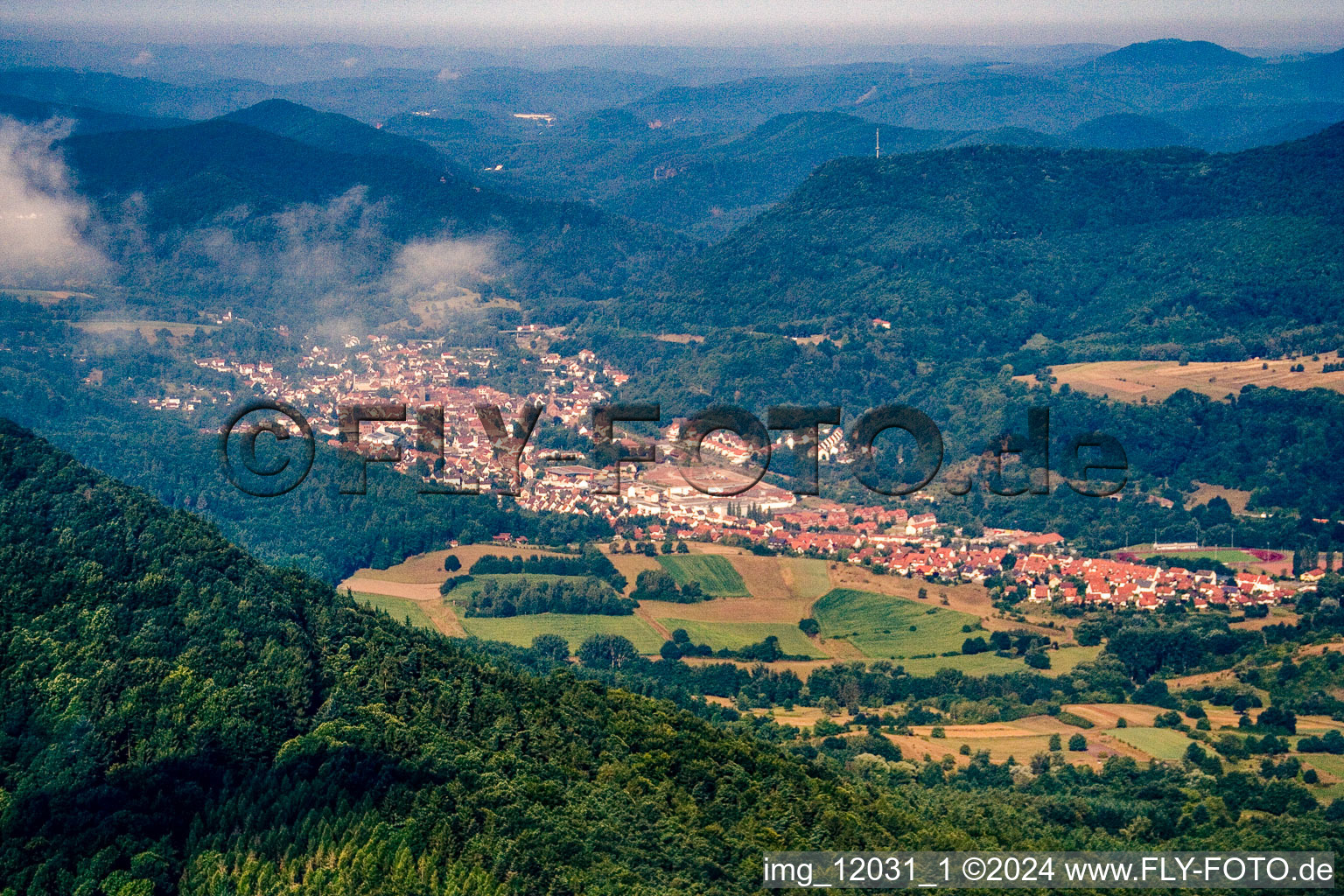 Aerial photograpy of Trifels Castle in Annweiler am Trifels in the state Rhineland-Palatinate, Germany