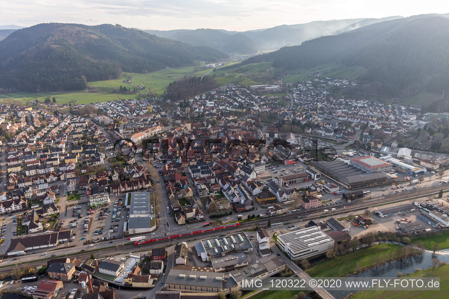 Haslach im Kinzigtal in the state Baden-Wuerttemberg, Germany seen from above