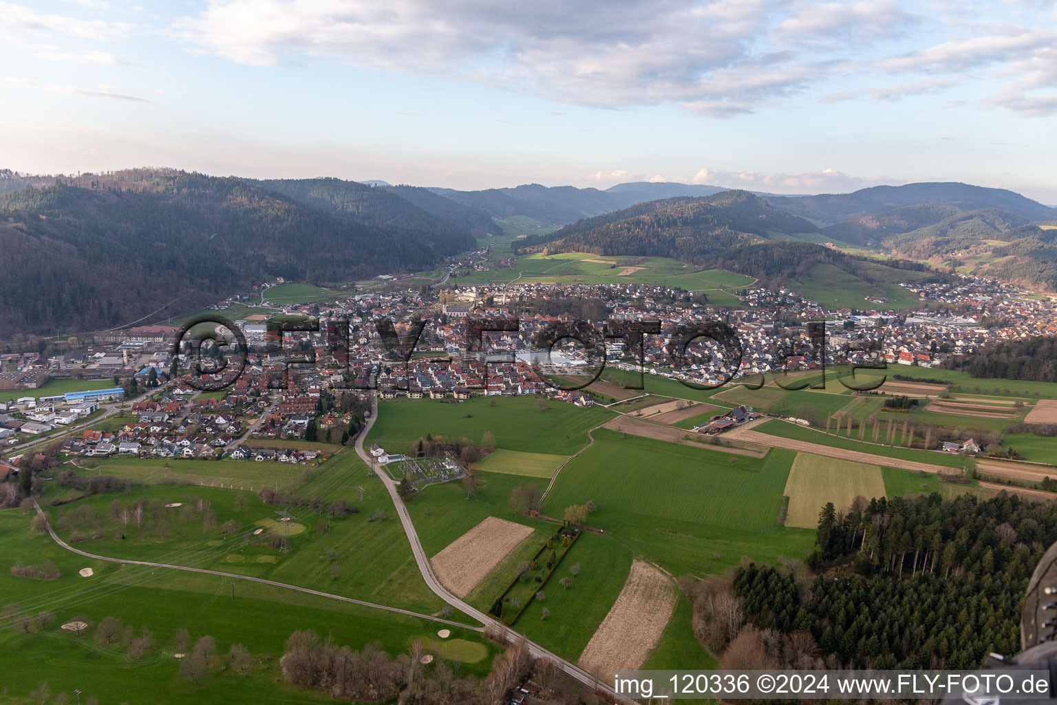 Aerial view of Zell am Harmersbach in the state Baden-Wuerttemberg, Germany