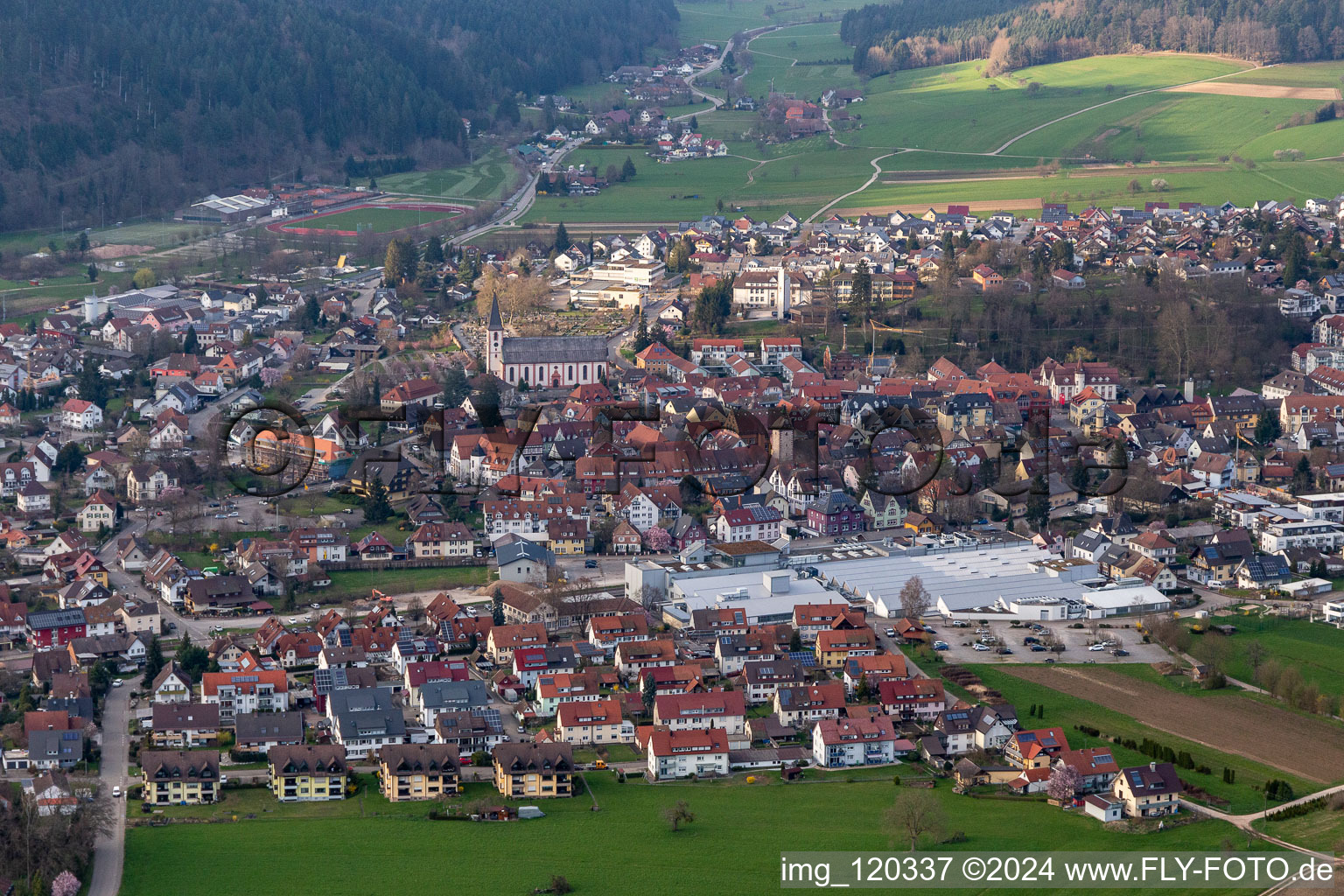 Town View of the streets and houses of the residential areas in Zell am Harmersbach in the state Baden-Wuerttemberg, Germany