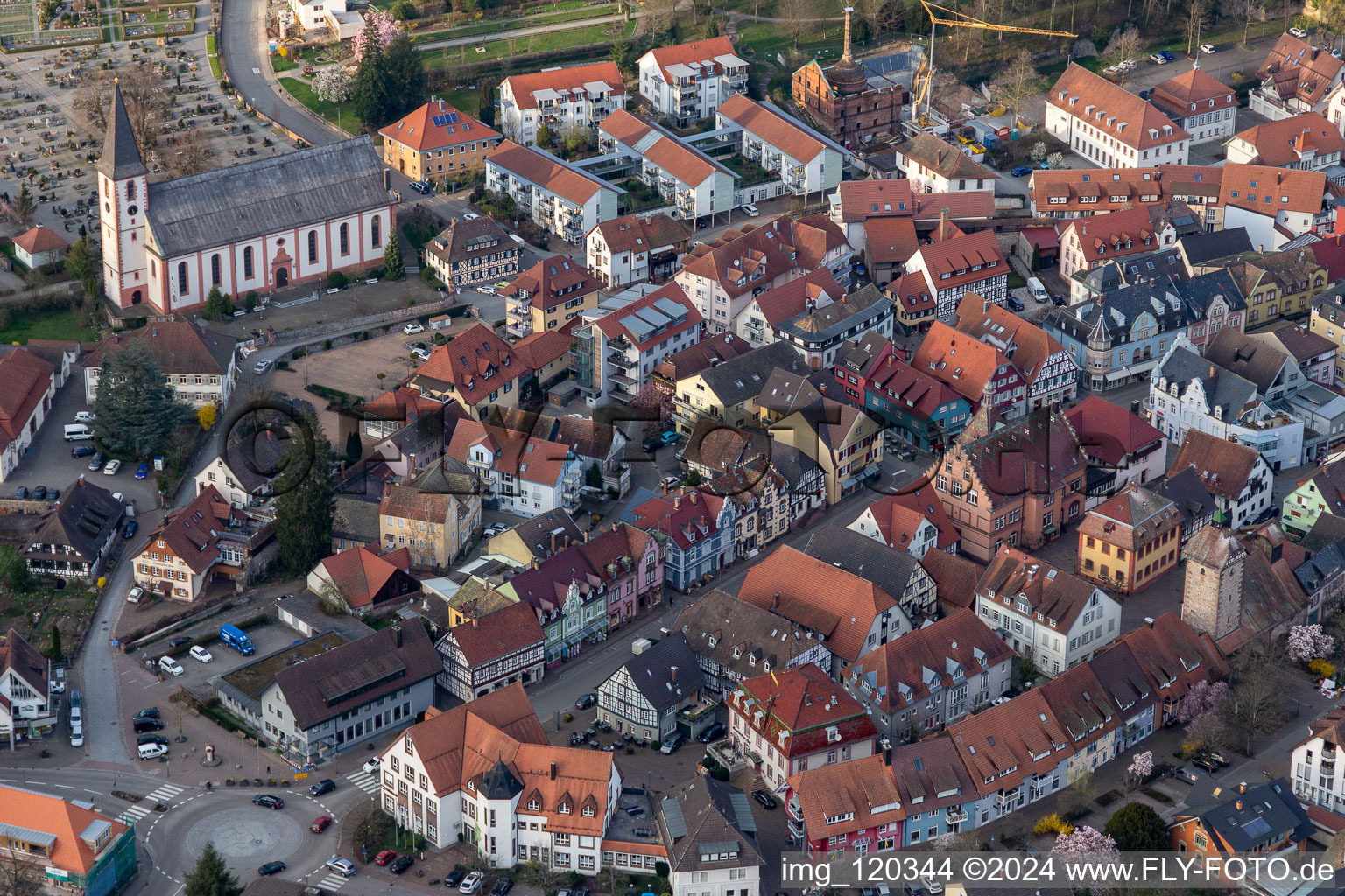 Aerial view of Old Town area and city center in Zell am Harmersbach in the state Baden-Wuerttemberg, Germany