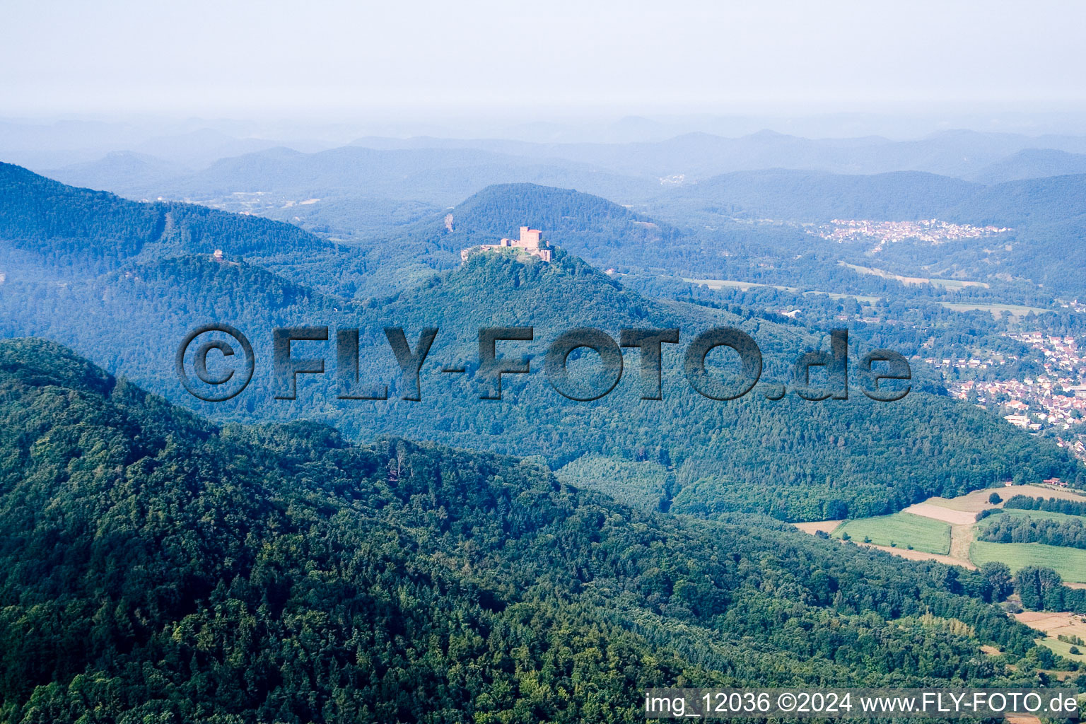 Oblique view of Trifels Castle in Annweiler am Trifels in the state Rhineland-Palatinate, Germany