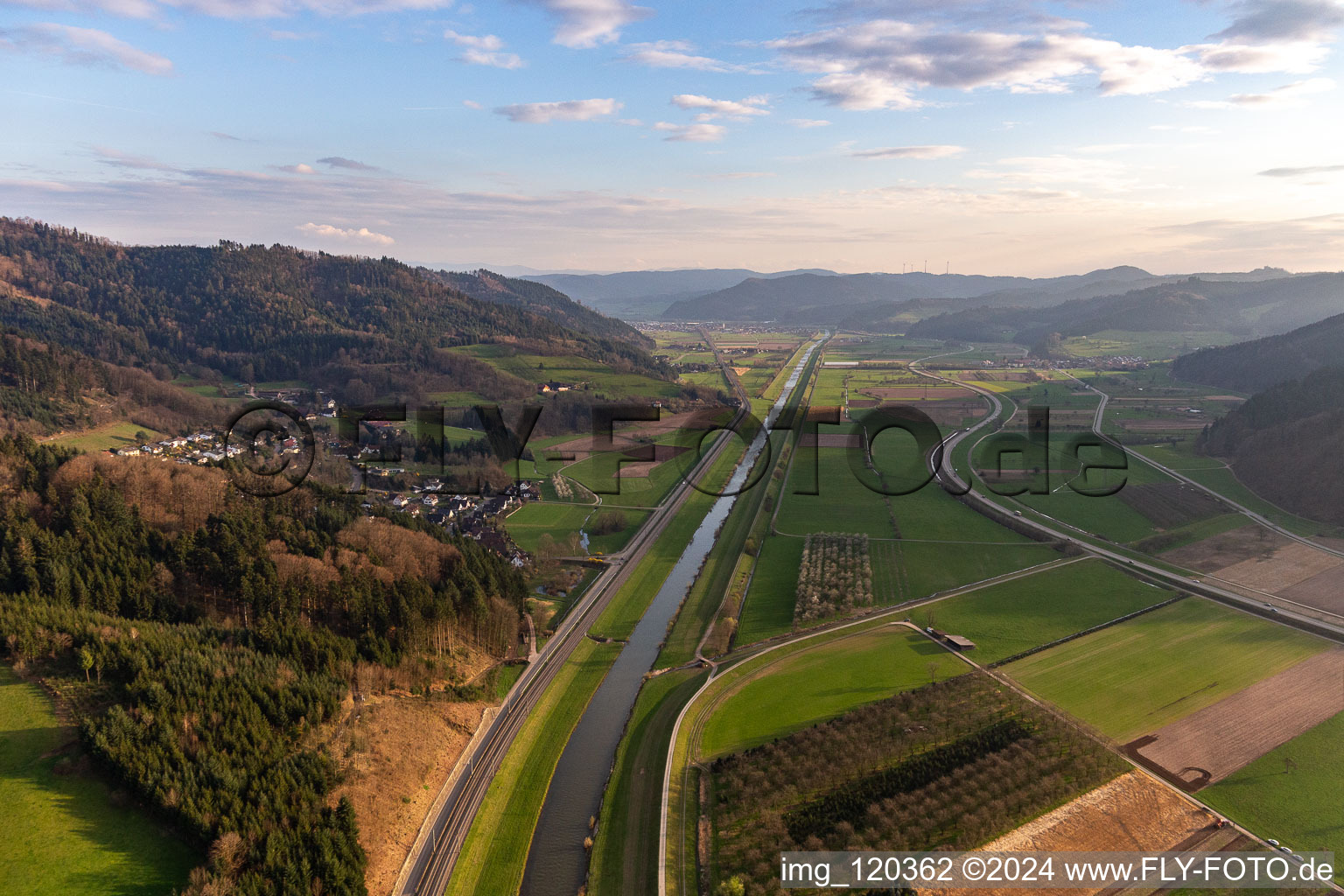 Riparian zones on the course of the river of the Kinzig river in Bergach in the state Baden-Wuerttemberg, Germany