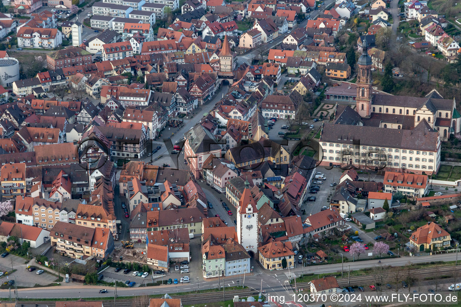 Drone recording of Gengenbach in the state Baden-Wuerttemberg, Germany