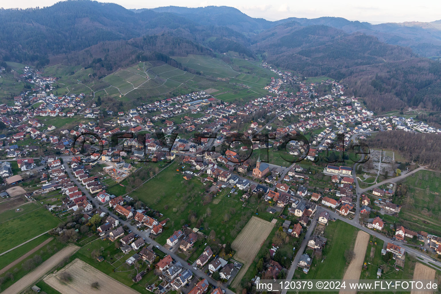 Aerial photograpy of District Ebersweier in Ohlsbach in the state Baden-Wuerttemberg, Germany