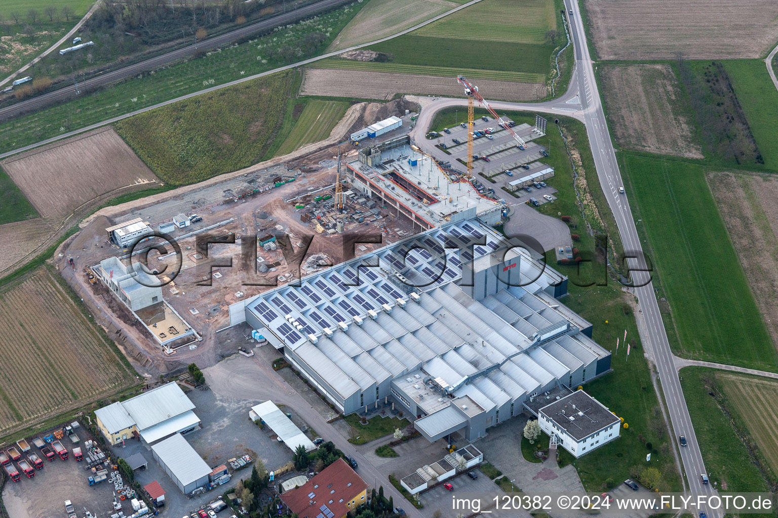 Construction site on building and production halls on the premises of WTO GmbH in Ohlsbach in the state Baden-Wuerttemberg, Germany