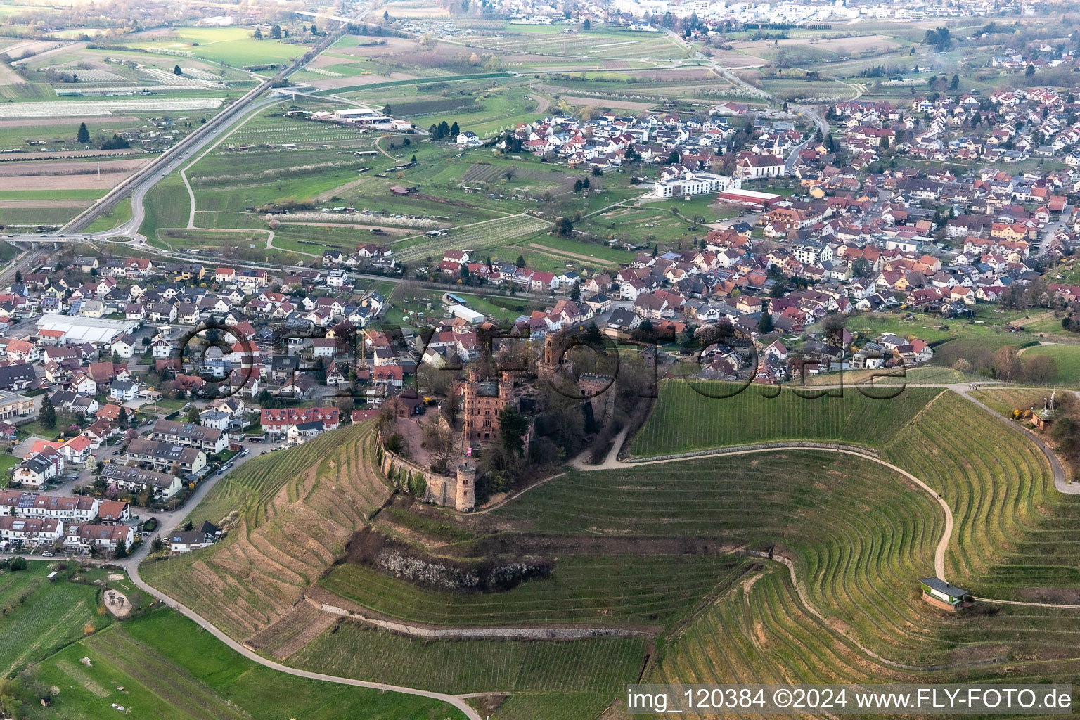 Aerial photograpy of Building the hostel Schloss Ortenberg in Ortenberg in the state Baden-Wurttemberg, Germany