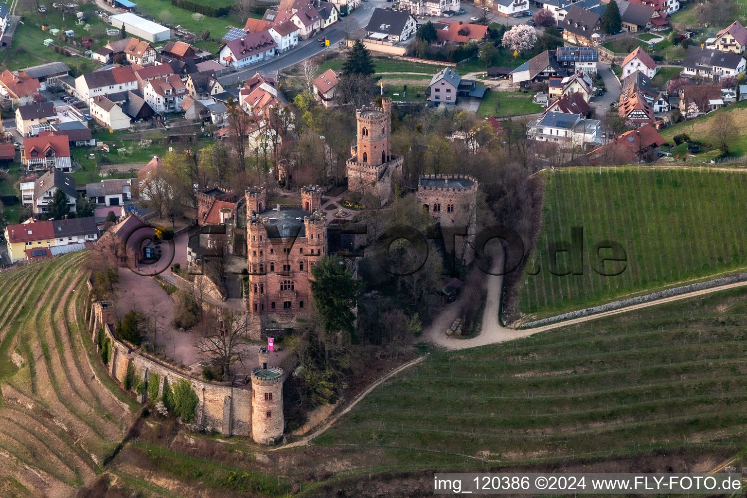 Oblique view of Building the hostel Schloss Ortenberg in Ortenberg in the state Baden-Wurttemberg, Germany