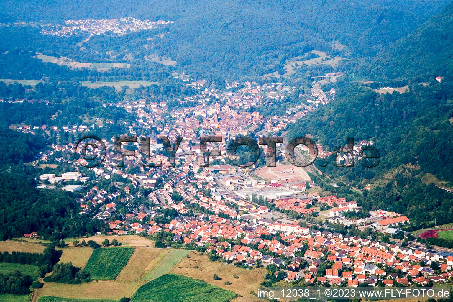 Bird's eye view of Annweiler am Trifels in the state Rhineland-Palatinate, Germany