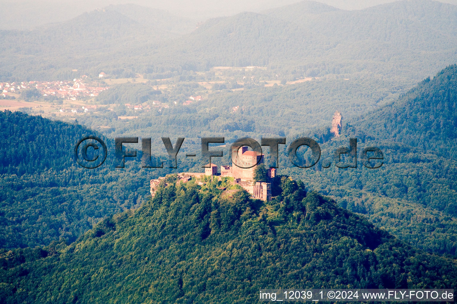 Aerial view of Castle of Burg Trifels in Annweiler am Trifels in the state Rhineland-Palatinate