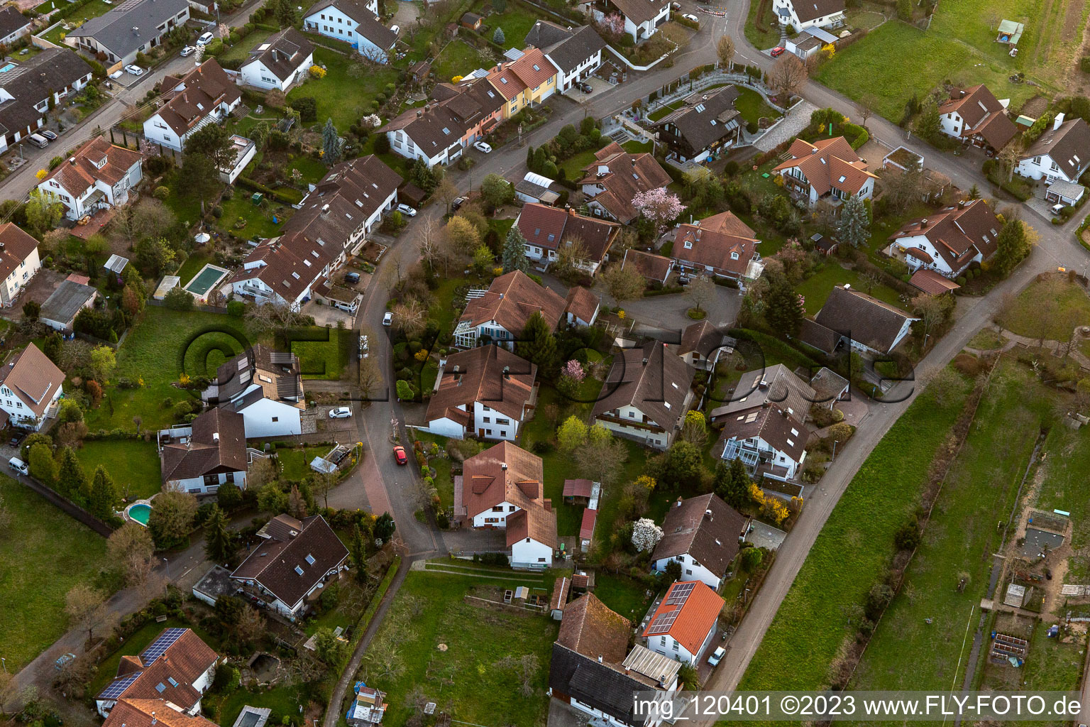 Oblique view of District Fessenbach in Offenburg in the state Baden-Wuerttemberg, Germany