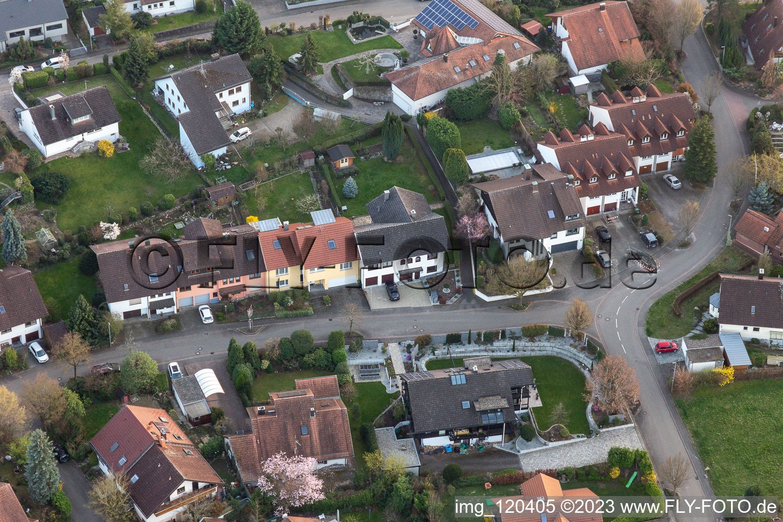 District Fessenbach in Offenburg in the state Baden-Wuerttemberg, Germany from the plane