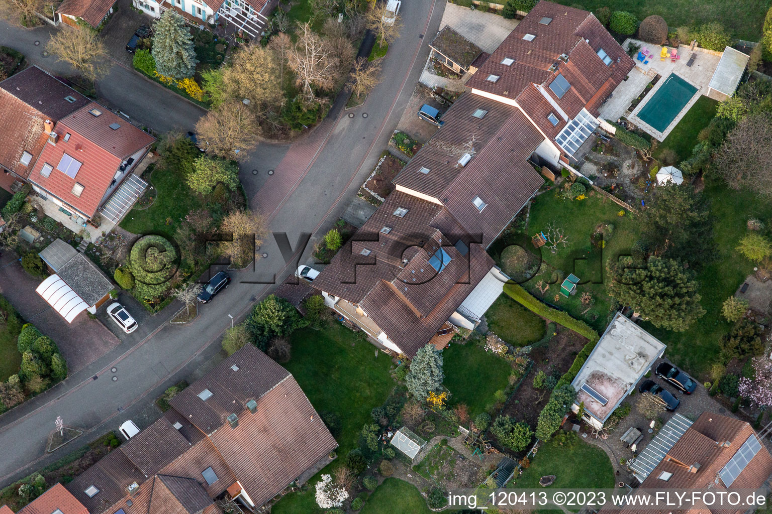 Aerial view of District Fessenbach in Offenburg in the state Baden-Wuerttemberg, Germany