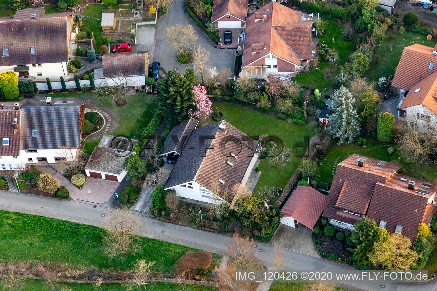 Aerial view of In the Laulesgarten in the district Fessenbach in Offenburg in the state Baden-Wuerttemberg, Germany